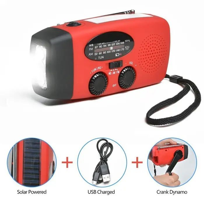 Radio à manivelle à énergie solaire, radio à manivelle d'urgence avec lampe  de poche et chargeur de téléphone portable, radio météo portable AM/FM