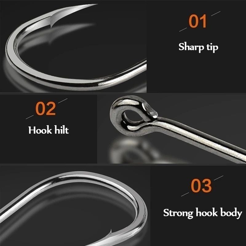 Fishinghooks 50 Piece PC S Stainless Steel Fishing Hook Wire Slow Hook  Flying with Metal Fixture Bait Auxiliary Hook Fishing Hook Kit (Color : 2/0)  : : Sports & Outdoors