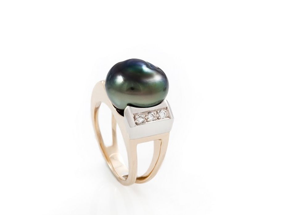 14k gold ring, Tahiti pearl and diamond