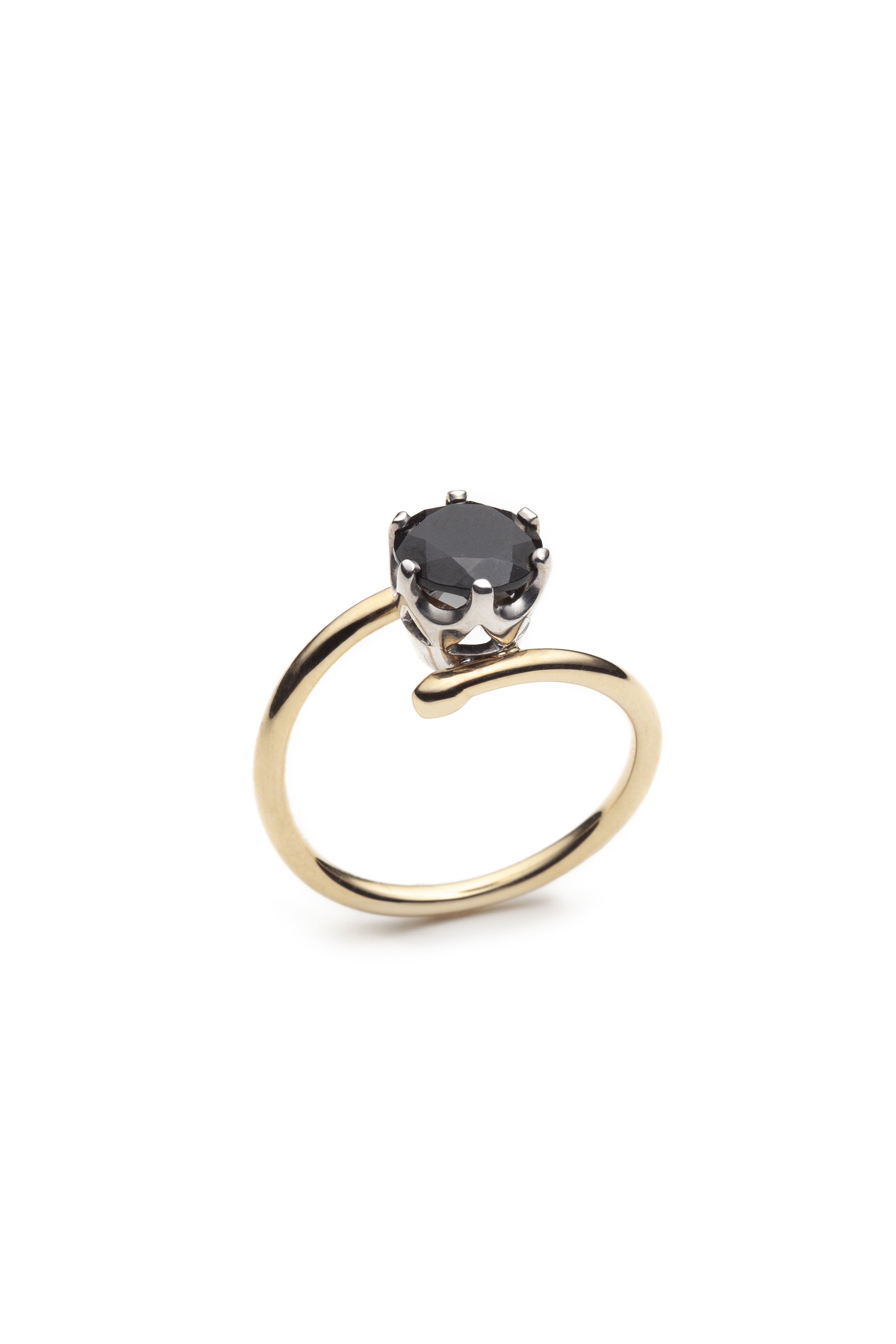 Bague en or jaune et blanc 14k avec spinelle noir