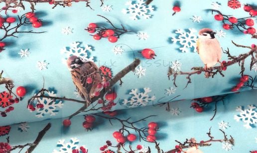 Sparrow: blue, cotton lycra Christmas (euroknit)