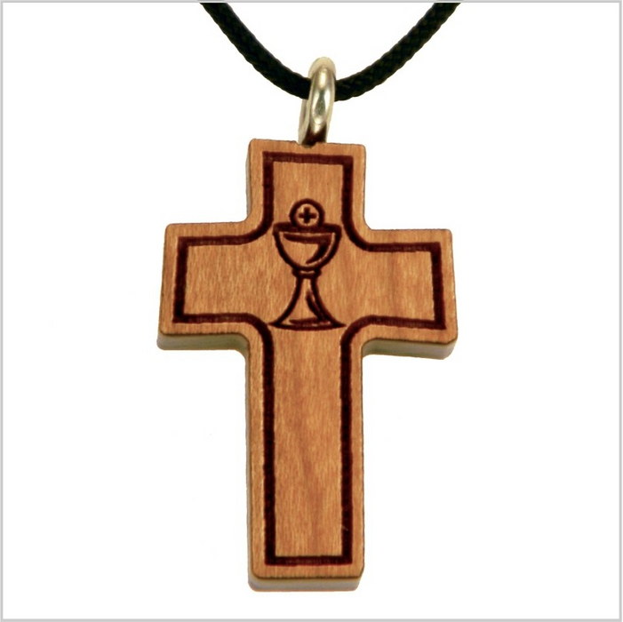 WOODEN PENDANT LASER CUT CHERRYWOOD FIRST COMMUNION CROSS 43A DOZEN