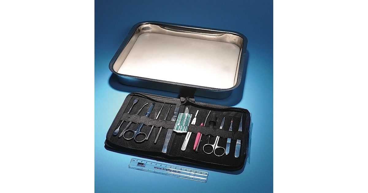 Instruments de dissection, ensemble de luxe de 14 avec plateau de ...