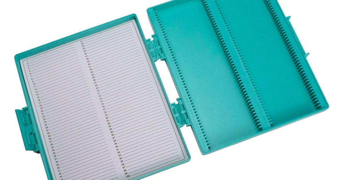 Slide Storage Box, Hinged, Plastic