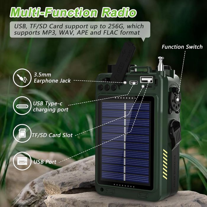 Emgykit Emergency Crank Radio - 4000mAh/14800mWh AM/FM/WB/SW/NOAA Weer Radio met Bluetooth, Zaklamp, SOS Alarm, Aangedreven door USB opgeladen, Hand Crank & Solar Power voor Camping, Emergency Emgykit Emergency Crank Radio - 4000mAh/14800mWh AM/FM/WB/SW/NOAA Weer Radio met Bluetooth, Zaklamp, SOS Alarm, Aangedreven door USB opgeladen, Hand Crank & Solar Power voor Camping, Emergency