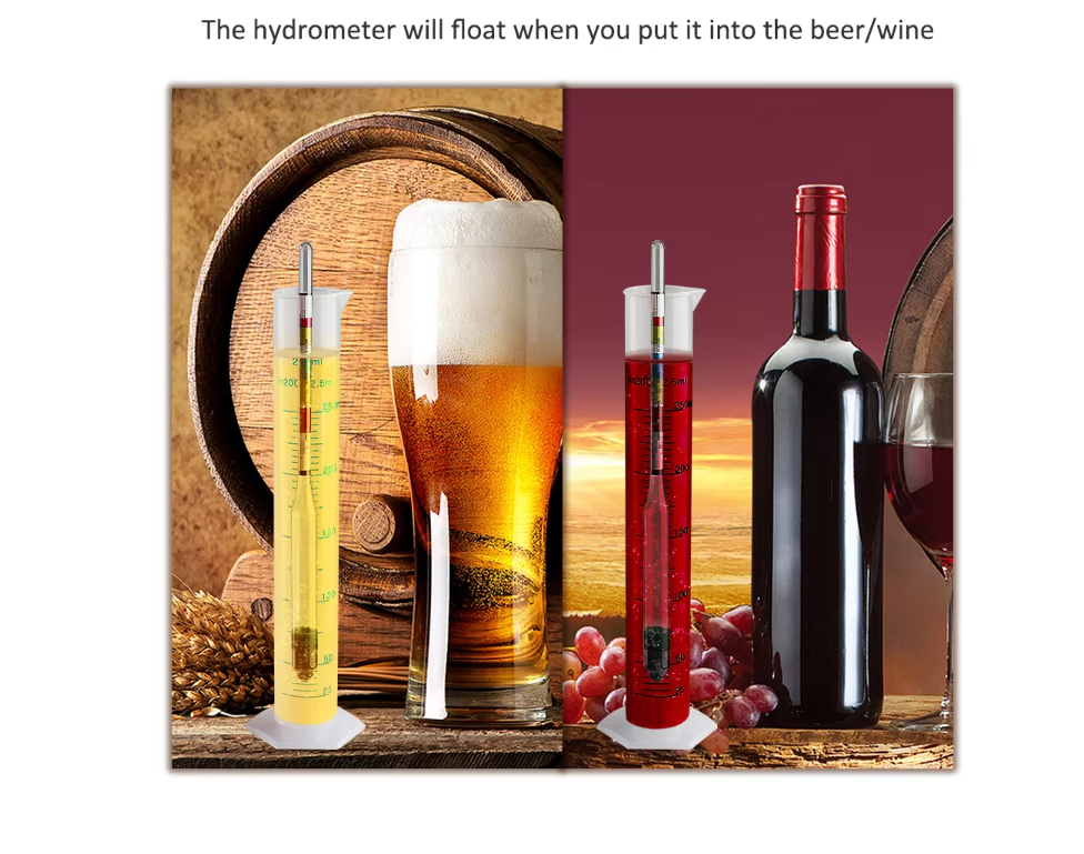 Kit Hydromètre Triple Échelle + Bocal Verre - Test ABV, Brix Et Gravity Pour Vin, Bière, Mead & Cidre
