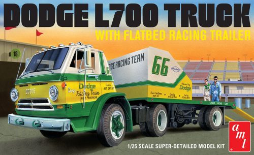 AMT 1:25 Dodge L700 Truck Modellbausatz - Mit Flatbed Racing Trailer