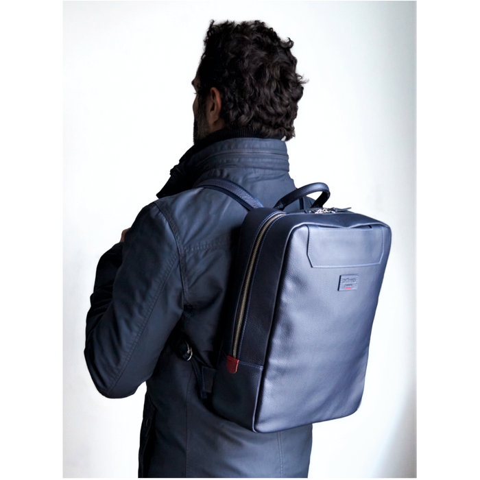 Navy blue top leather backpack