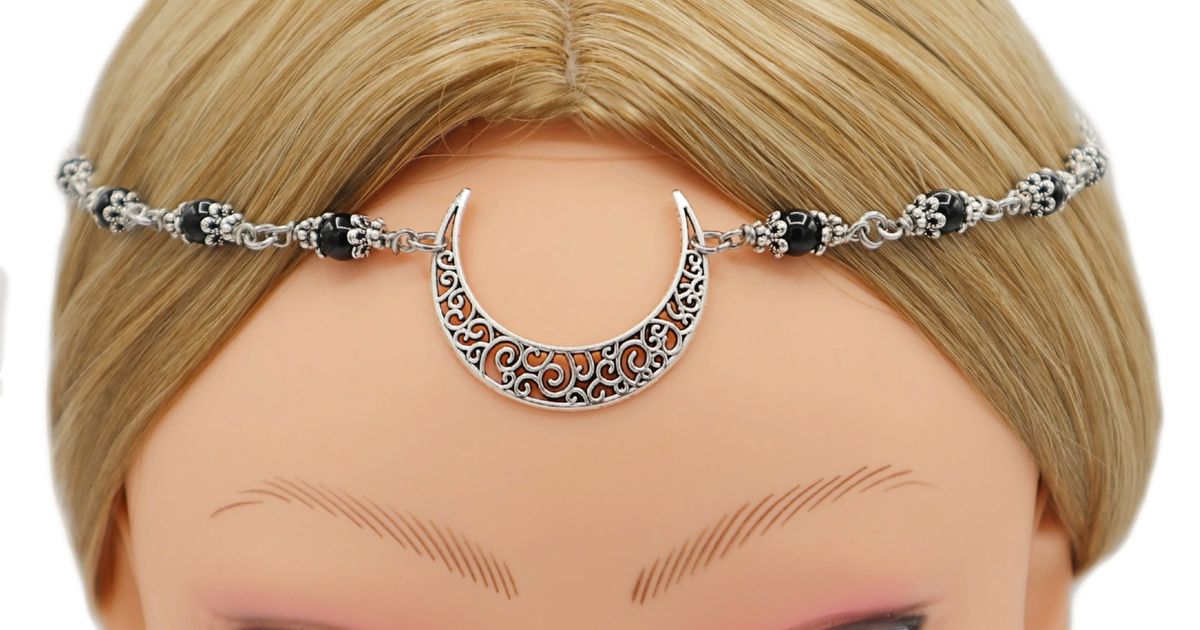 Moon Head Chain, Crescent Moon Headpiece, Fairycore Jewelry, Witch