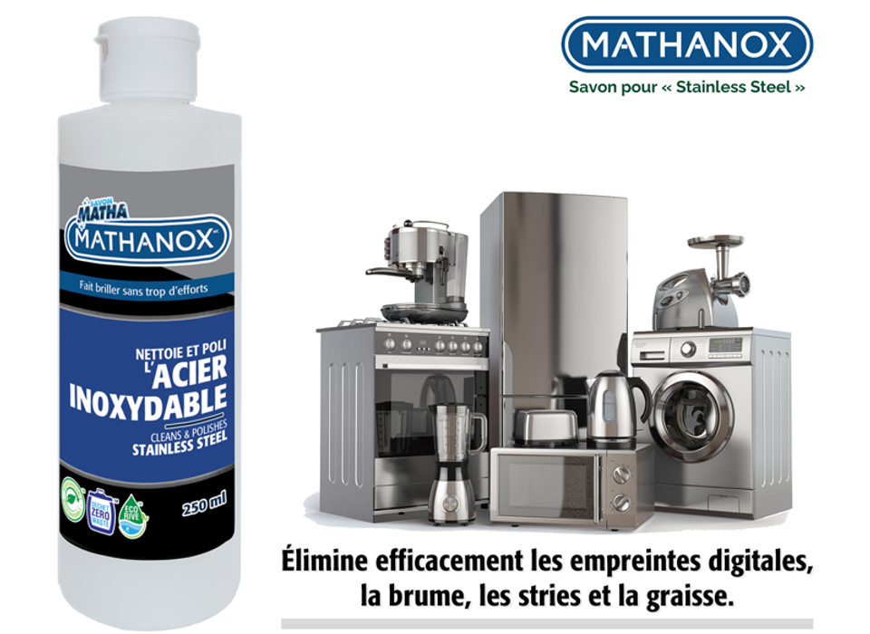 Mathanox, nettoyant pour acier inoxydable en bouteille de 250 ml.