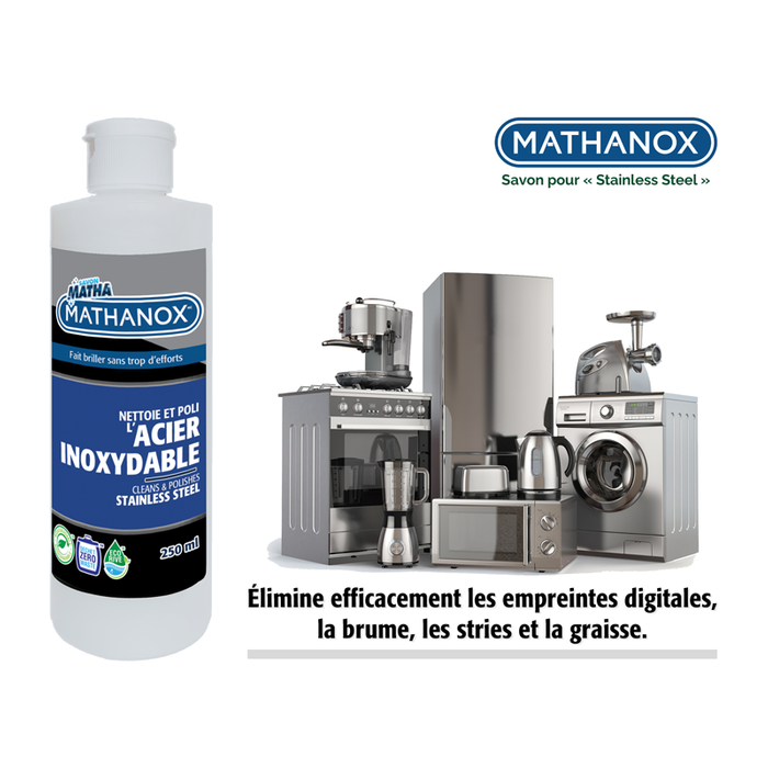 Mathanox, nettoyant pour acier inoxydable en bouteille de 250 ml.