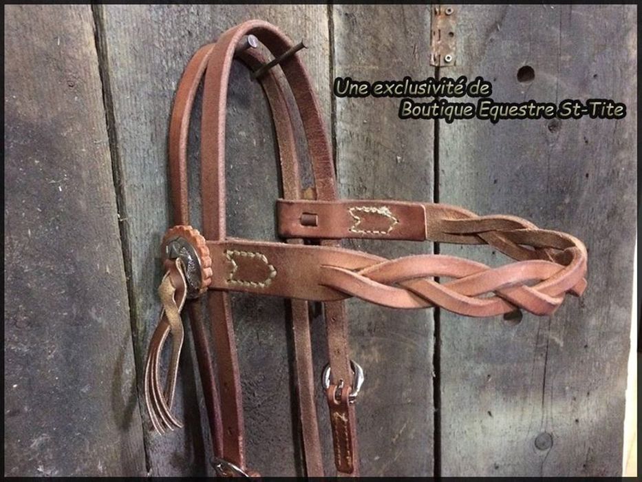Bride western en cuir WeavingCraft : frontal tressé en cuir brut, franges en cheveux noirs HS527 - Canada Bride western en cuir WeavingCraft : frontal tressé en cuir brut, franges en cheveux noirs HS527 - Canada