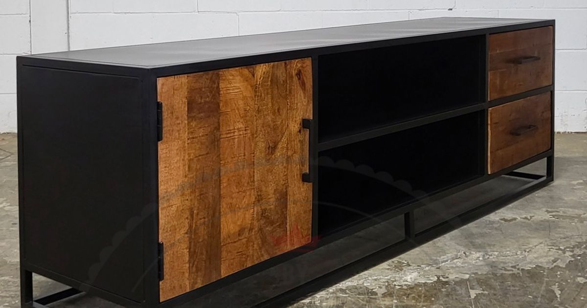 Mango wood and steel TV stand