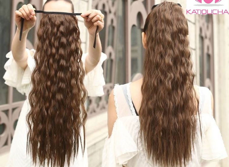Ponytail hair extension, Kinky Curly hair , 56 cm, 22, (BLACK/ DARK B