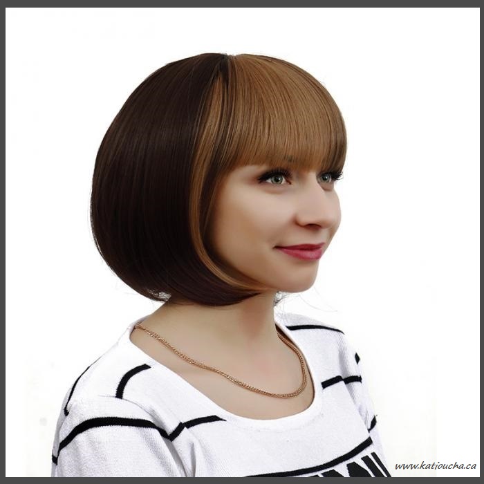 Brown with Blonde Highlights Medium Short Lenght Straight Hair Full Wi