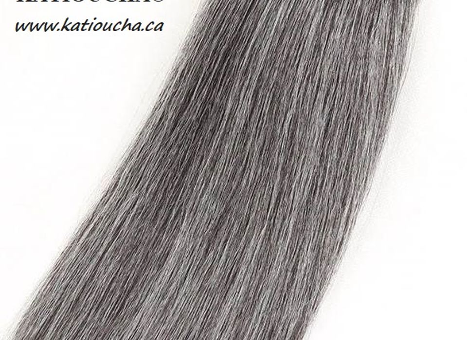 Grey Ombre 20 straight remy human hair weft Black to Grey DIY Clip in weave