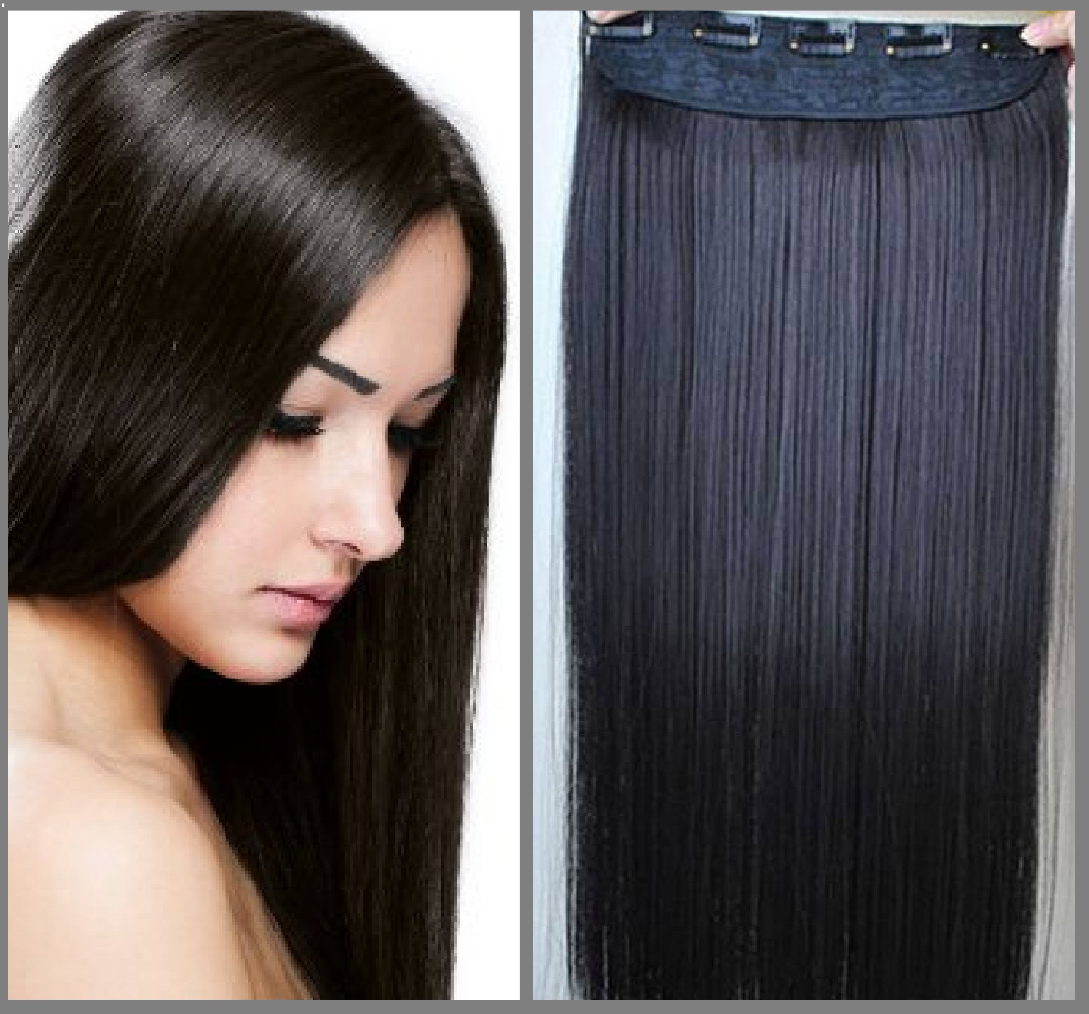 Clip in hair extension Straight hair 24 60 cm DARK BROWN