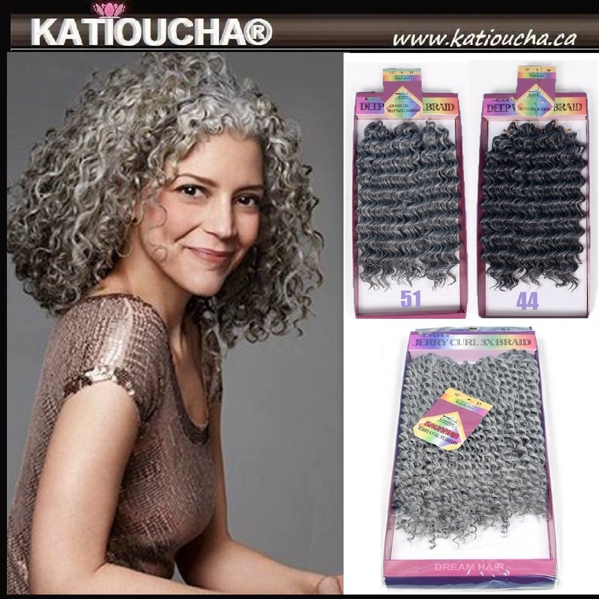 10 12 3 pcs Pack Premium Grey Deep Wave Hair Extension Crochet