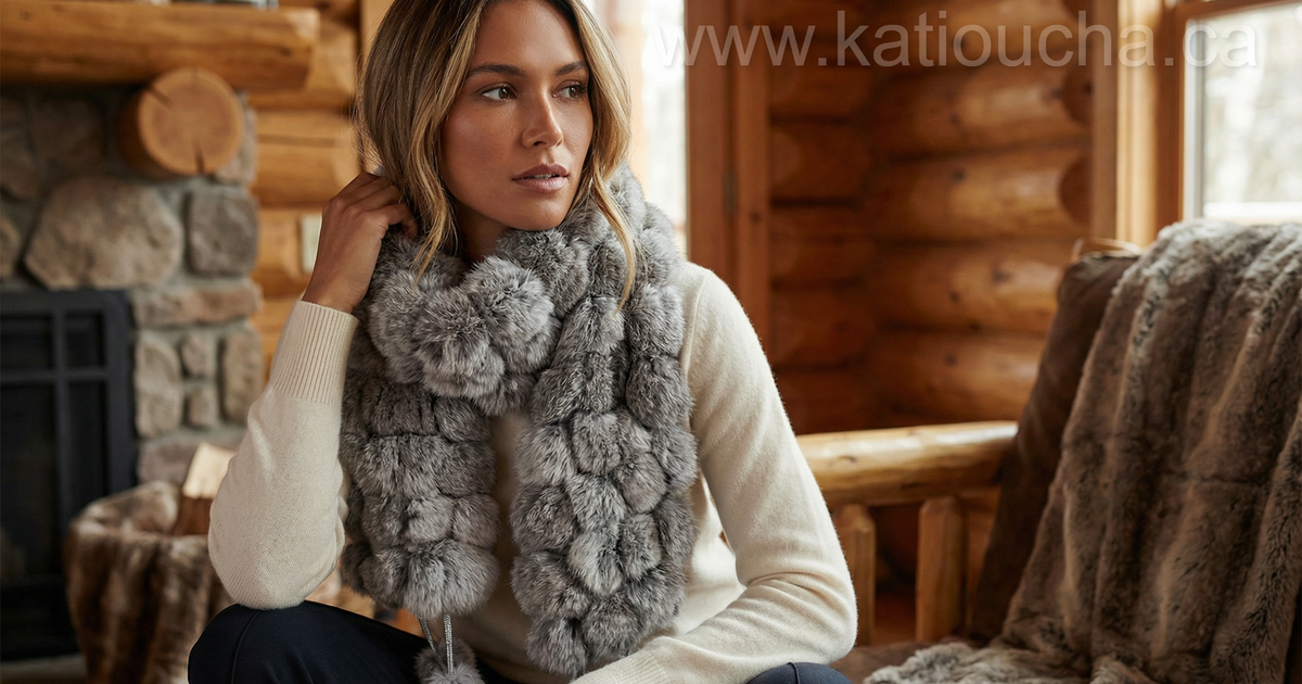 Real Rabbit Fur Snood Infinity Scarf - Fluffy Warm & Natural - Chinchilla