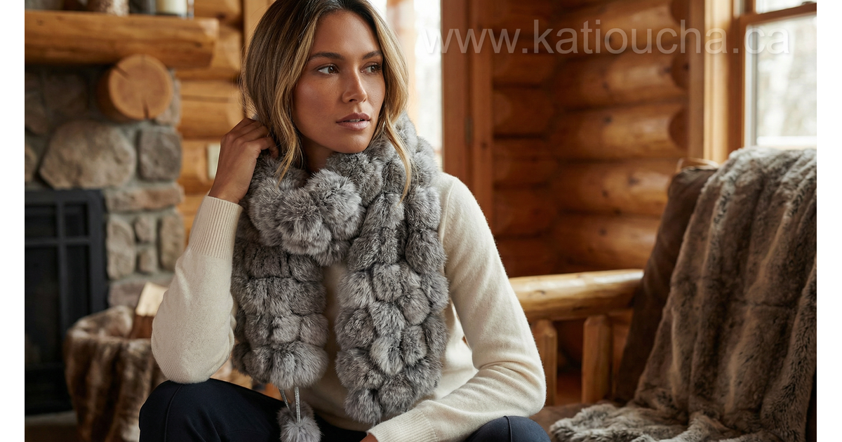 Real Rabbit Fur Snood Infinity Scarf - Fluffy Warm & Natural - Chinchilla