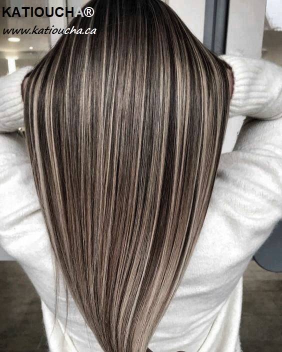 Brown straight shop hair with highlights